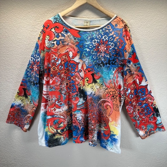 Jess & Jane Plus Tee Top Orion Women's 3X Boho Artsy USA Made Colorful Coastal - Picture 1 of 15